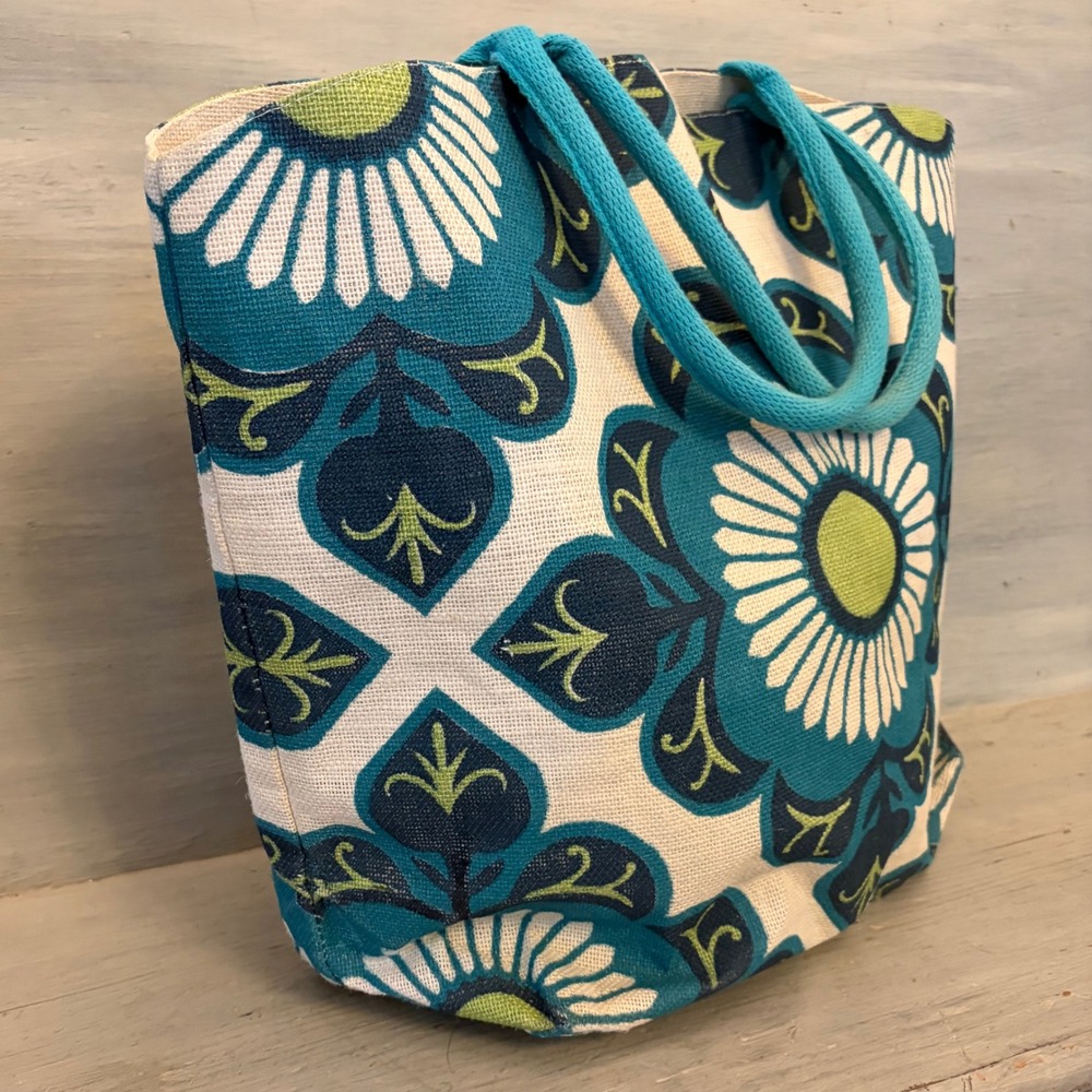 Jute Large Flower Print Tote Bag‎ Good Condition